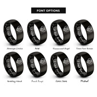 font options for inside engraving on black adoption heart rings