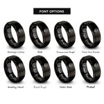 font options for inside engraving on black adoption heart rings