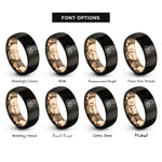 font options for inside engraving on black & rose gold adoptive dad heart rings