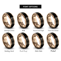 font options for inside engraving on black & rose gold adoptive dad heart rings