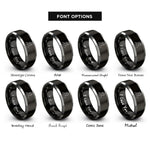 font options for inside engraving on black & silver adoptive mom heart rings