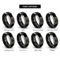 font options for inside engraving on black & silver adoptive mom heart rings