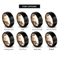 font options for inside engraving on black & rose gold adoptive mom heart rings