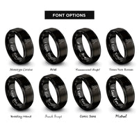 font options for inside engraving on black adoptive mom heart rings