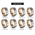 font options for inside engraving on rose gold & gray adoptive mom heart rings