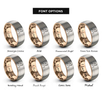 font options for inside engraving on rose gold & gray adoptive mom heart rings