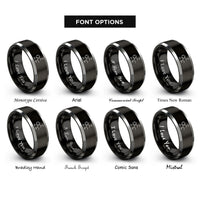 font options for inside engraving on black & grey adrenaline molecule rings
