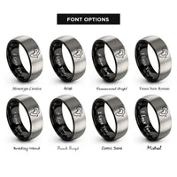 font options for inside engraving on black & silver africa rings