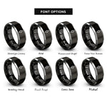 font options for inside engraving on black & gray agender symbol heart rings