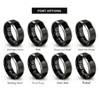 font options for inside engraving on black & gray agender symbol heart rings