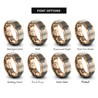 font options for inside engraving on rose gold agender symbol heart rings