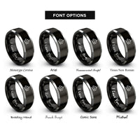font options for inside engraving on black & grey agogo bells stick rings