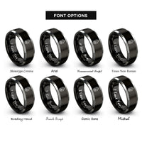 font options for inside engraving on black & grey ahimsa hand wheel rings