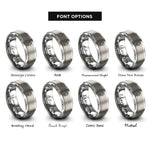 font options for inside engraving on grey ahimsa hand wheel rings