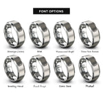 font options for inside engraving on gray ahimsa hand wheel rings