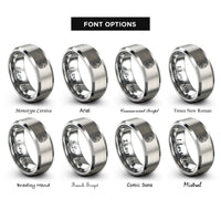 font options for inside engraving on gray ahimsa hand wheel rings