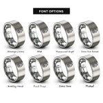 font options for inside engraving on silver ahimsa hand wheel rings