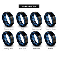 font options for inside engraving on black & blue ai microchip rings
