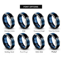 font options for inside engraving on blue & silver airmail chevron border rings