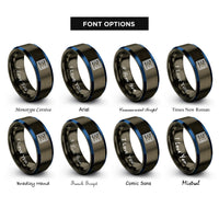 font options for inside engraving on gunmetal & blue airmail chevron border rings