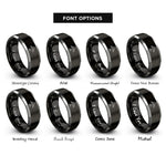 font options for inside engraving on black & gray airplane blueprint rings