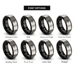 font options for inside engraving on black & grey airplane blueprint rings