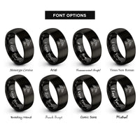 font options for inside engraving on black airplane blueprint rings