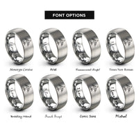 font options for inside engraving on grey airplane blueprint rings