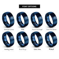 font options for inside engraving on blue airplane dotted path rings