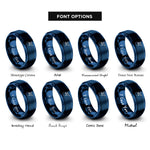 font options for inside engraving on blue airplane dotted path rings
