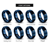 font options for inside engraving on blue airplane dotted path rings
