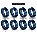 font options for inside engraving on blue airplane dotted path rings