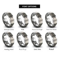 font options for inside engraving on grey airplane dotted path rings