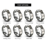 font options for inside engraving on gray airplane dotted path rings