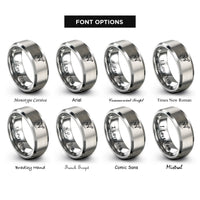 font options for inside engraving on gray airplane dotted path rings