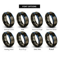 font options for inside engraving on gunmetal & blue airplane window view rings
