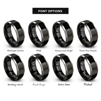 font options for inside engraving on black & gray airport beacon rings