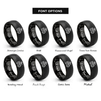 font options for inside engraving on black airport shuttle train rings