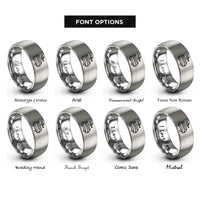 font options for inside engraving on grey airport shuttle train rings