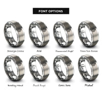 font options for inside engraving on grey airport shuttle train rings