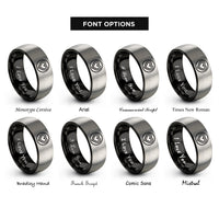 font options for inside engraving on black & silver akoma heart circle rings