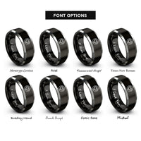 font options for inside engraving on black & gray akoma heart circle rings