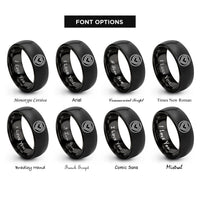 font options for inside engraving on black akoma heart circle rings