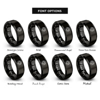 font options for inside engraving on black akoma heart circle rings