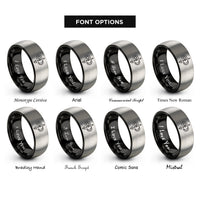 font options for inside engraving on black & grey alchemical marriage rings