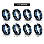 font options for inside engraving on blue & grey algorithm flowchart rings