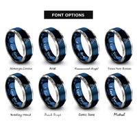 font options for inside engraving on blue & grey algorithm flowchart rings
