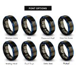 font options for inside engraving on gunmetal & blue algorithm flowchart rings