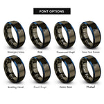 font options for inside engraving on gunmetal & blue algorithm flowchart rings