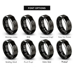 font options for inside engraving on black & grey alligator curve rings